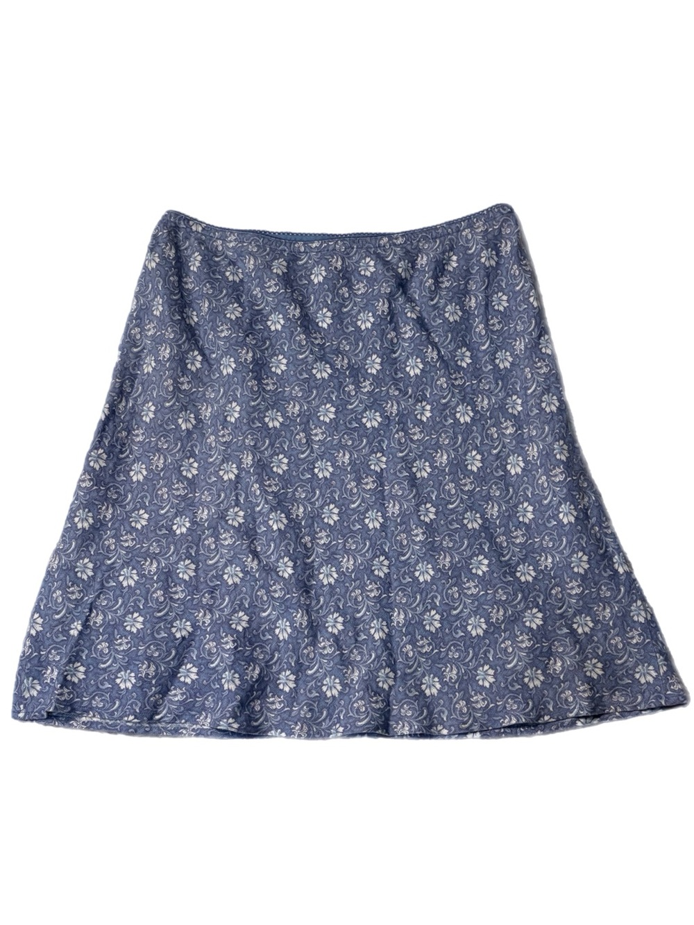 J Jill Linen Skirt Blue Floral Ditsy Print Vine Scroll A-Line Low Rise Midi